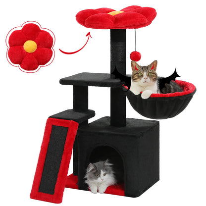 Small Cat Tree Tower | Natural Sisal Scratching Post | Top Perch & Private Condo | Perfect for Indoor Cats
