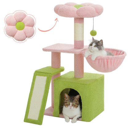Small Cat Tree Tower | Natural Sisal Scratching Post | Top Perch & Private Condo | Perfect for Indoor Cats