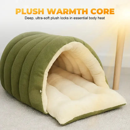 Petssify Winter Thermal Plush Cat Bed – Enclosed Warm House for Anxiety Relief