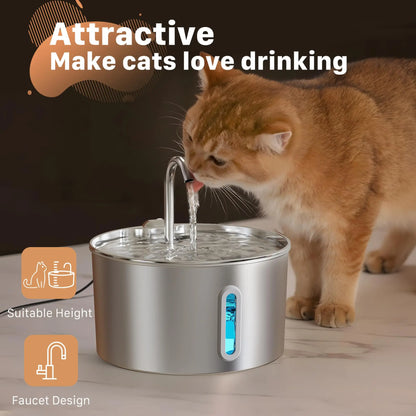 Petssify 2.2L Stainless Steel Cat Fountain – Silent Pump & Visual Window