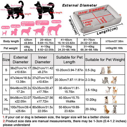 Four Season Square Dog Bed for Large Dog Mattress Bite-resistant Cat Bed Soft Thickened Dog Bed Waterproof Sofa Pet House