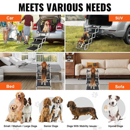 Petssify Folding Dog Car Steps – Wide Aluminum Pet Stairs for SUVs & Trucks