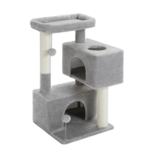 Small Cat Tree Tower | Natural Sisal Scratching Post | Top Perch & Private Condo | Perfect for Indoor Cats
