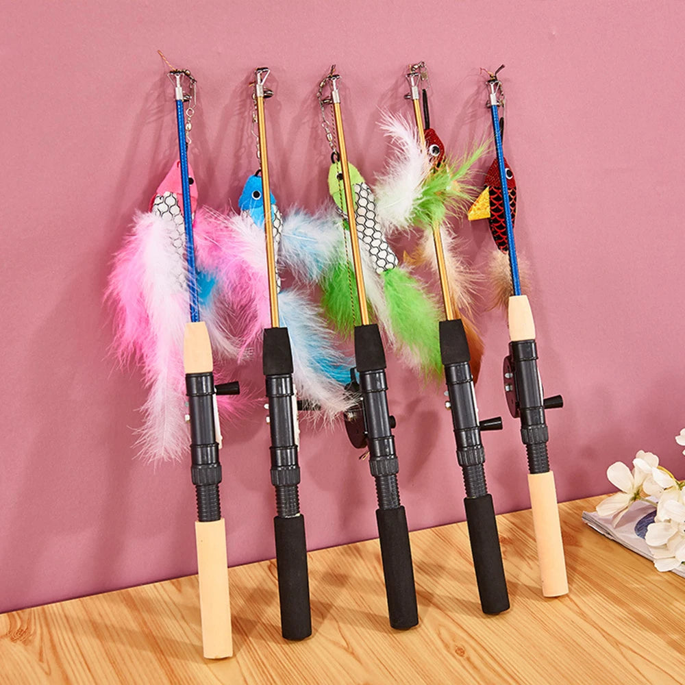 Petssify Retractable Cat Wand Toy – Fish-Type Telescopic Feather Rod