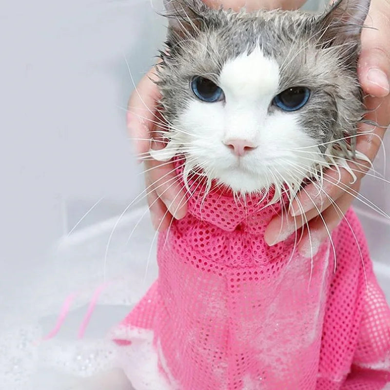 Petssify Mesh Cat Grooming Shower Bag – Adjustable Restraint for Bathing & Nail Trimming