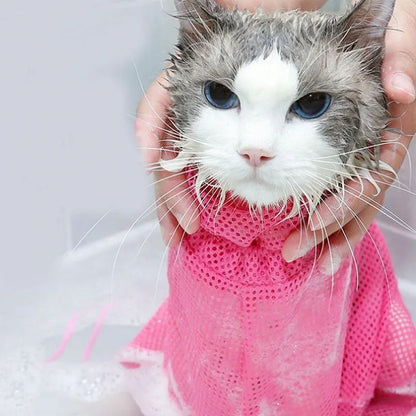 Petssify Mesh Cat Grooming Shower Bag – Adjustable Restraint for Bathing & Nail Trimming