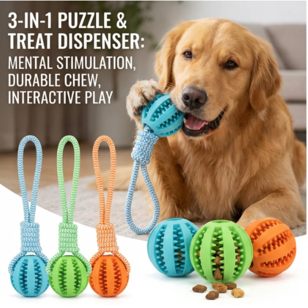 Durable Braided Rope Pet Chew Toy Ball - Dental Cleaning & Treat Dispenser, Fetch & Tug Play for Small/Medium Dogs