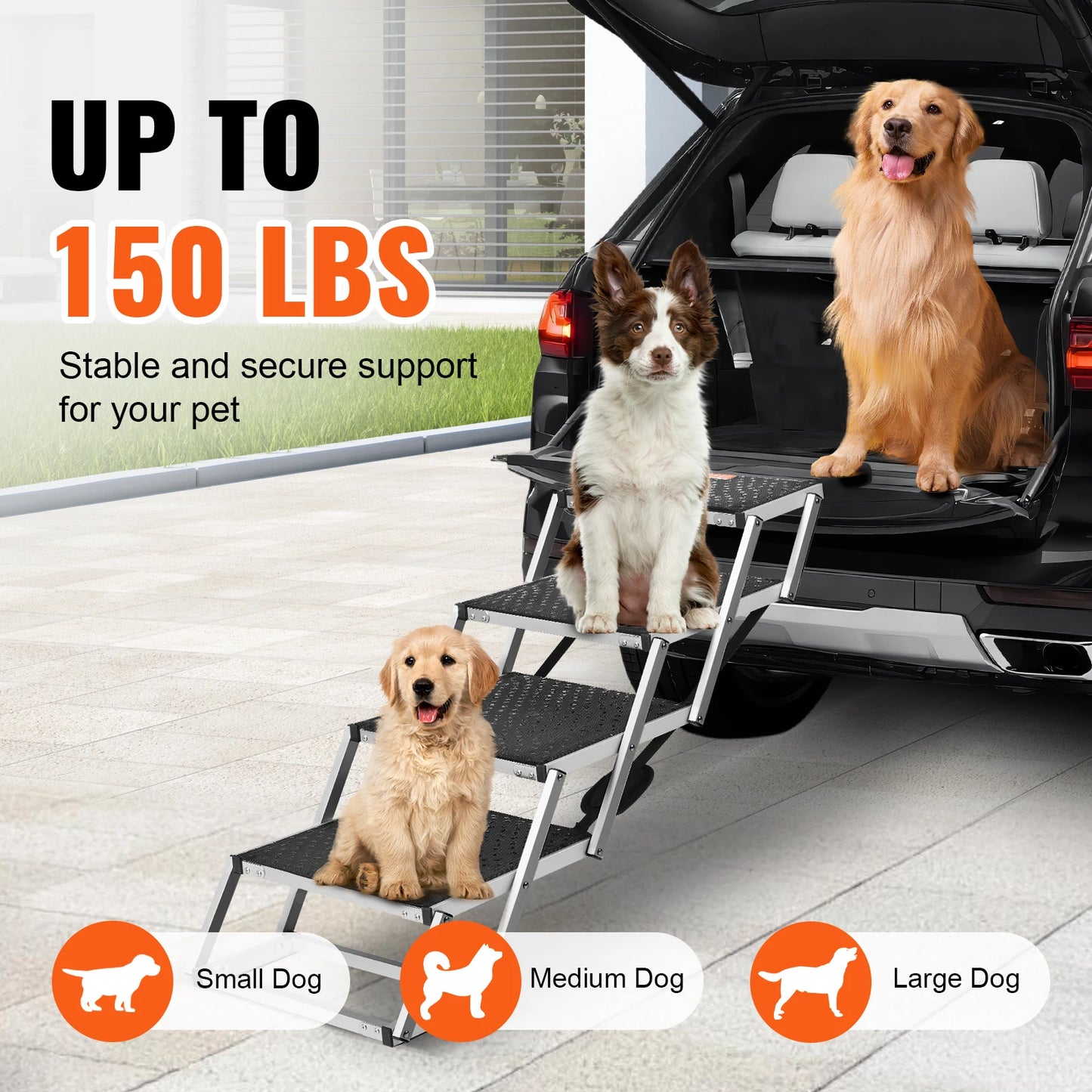 Petssify Folding Dog Car Steps – Wide Aluminum Pet Stairs for SUVs & Trucks