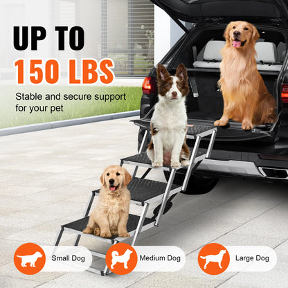 Petssify Folding Dog Car Steps – Wide Aluminum Pet Stairs for SUVs & Trucks