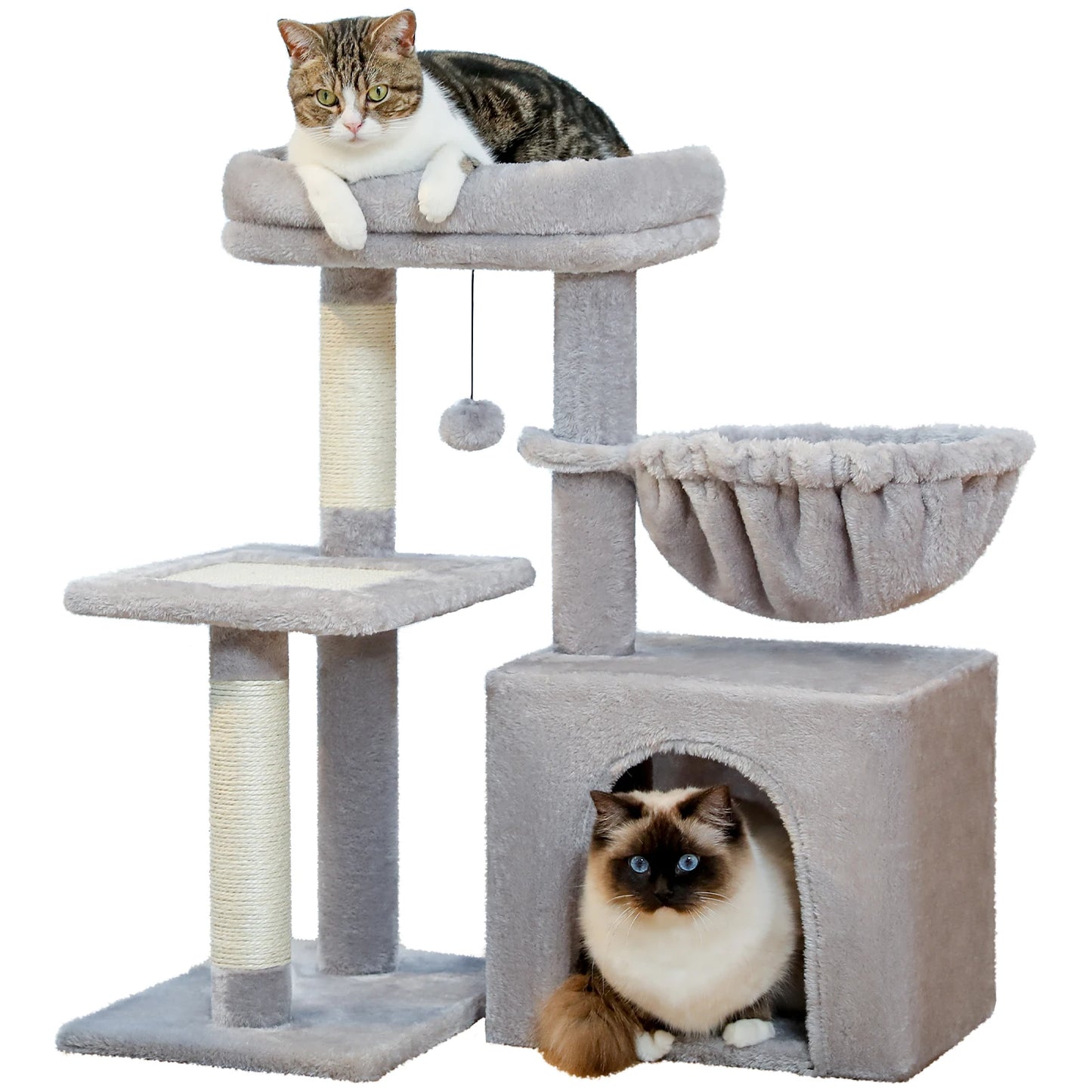 Small Cat Tree Tower | Natural Sisal Scratching Post | Top Perch & Private Condo | Perfect for Indoor Cats