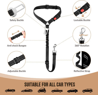 Petssify Dog Seat Belt – Adjustable Car Safety Tether with Bungee Buffer