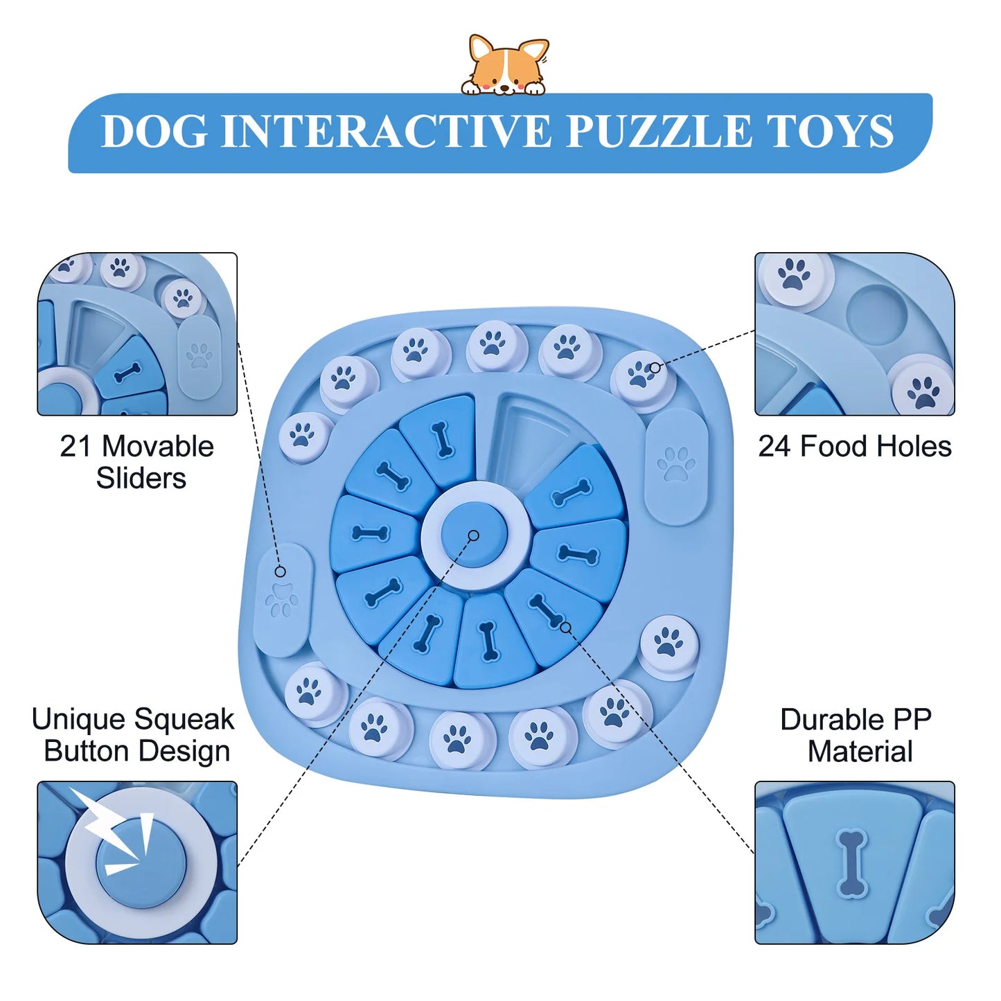 Petssify Interactive Sliding Dog Puzzle Toy – Treat Dispenser Slow Feeder