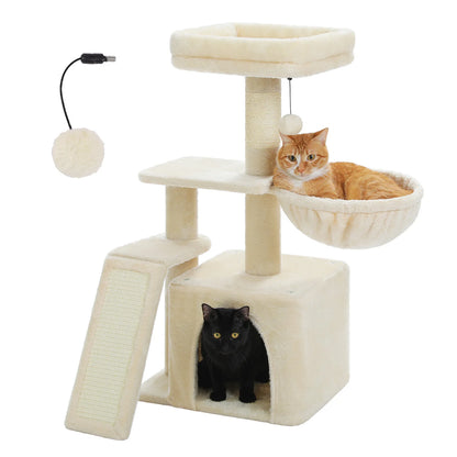 Small Cat Tree Tower | Natural Sisal Scratching Post | Top Perch & Private Condo | Perfect for Indoor Cats