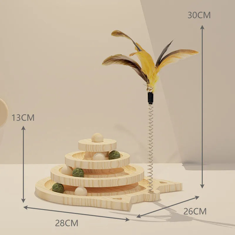 Petssify Wooden 3-Level Interactive Cat Track Tower with Balls