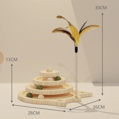 Petssify Wooden 3-Level Interactive Cat Track Tower with Balls