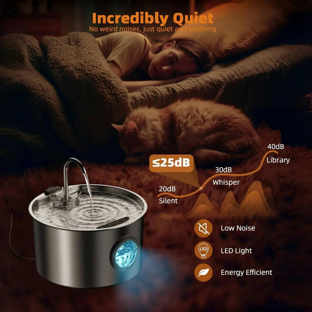 Petssify 108oz Stainless Steel Cat Water Fountain – Ultra-Silent 3.2L Pet Dispenser