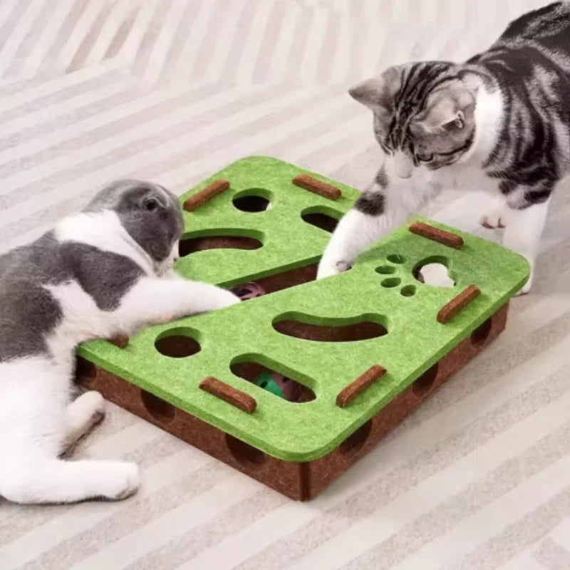 Interactive Cat Toy Maze Game Teasing Kitten Pet Puzzle with Bell Balls Funny Dig Hole Box Felt Tunnel Self-Entertaining Tool