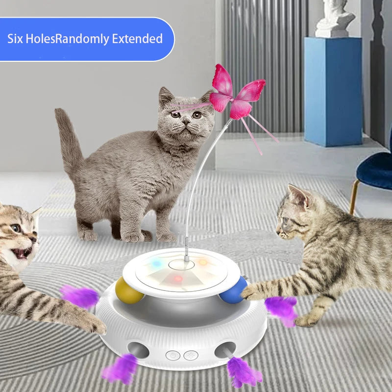 3-in-1 Smart Butterfly Feather Cat Toy | Auto-Fluttering | Fun Ball Set | Electronic Interactive Pet Toy