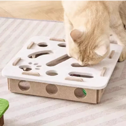Interactive Cat Toy Maze Game Teasing Kitten Pet Puzzle with Bell Balls Funny Dig Hole Box Felt Tunnel Self-Entertaining Tool