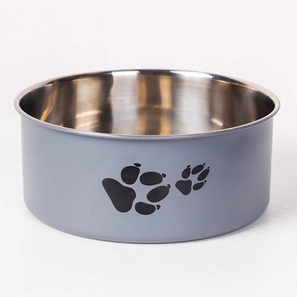 A cartoon-patterned pet bowl, easy to clean, made of stainless steel, suitable for both outdoor and indoor pet owners.