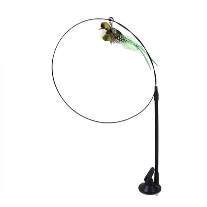 Cat Toys Simulated Bird  Feather Cat Teasing Stick Epoxy Sucker Steel Wire Long Rod  Cat Self Hi No Harmful Ingredients