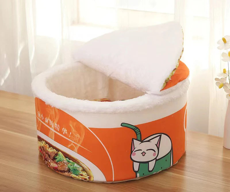 Pet Dog Cat House Kennel Super Large Instant Noodle Warm Dog Cat Nest Beds Cushion Udon Cup Noodle Pet Bed Cozy Nest