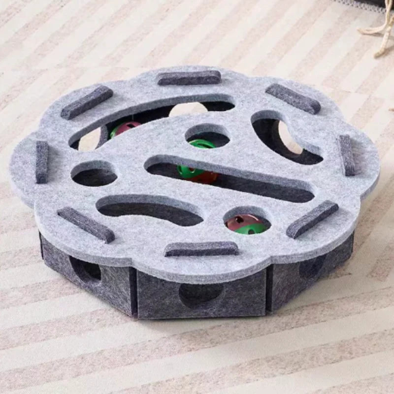 Interactive Cat Toy Maze Game Teasing Kitten Pet Puzzle with Bell Balls Funny Dig Hole Box Felt Tunnel Self-Entertaining Tool