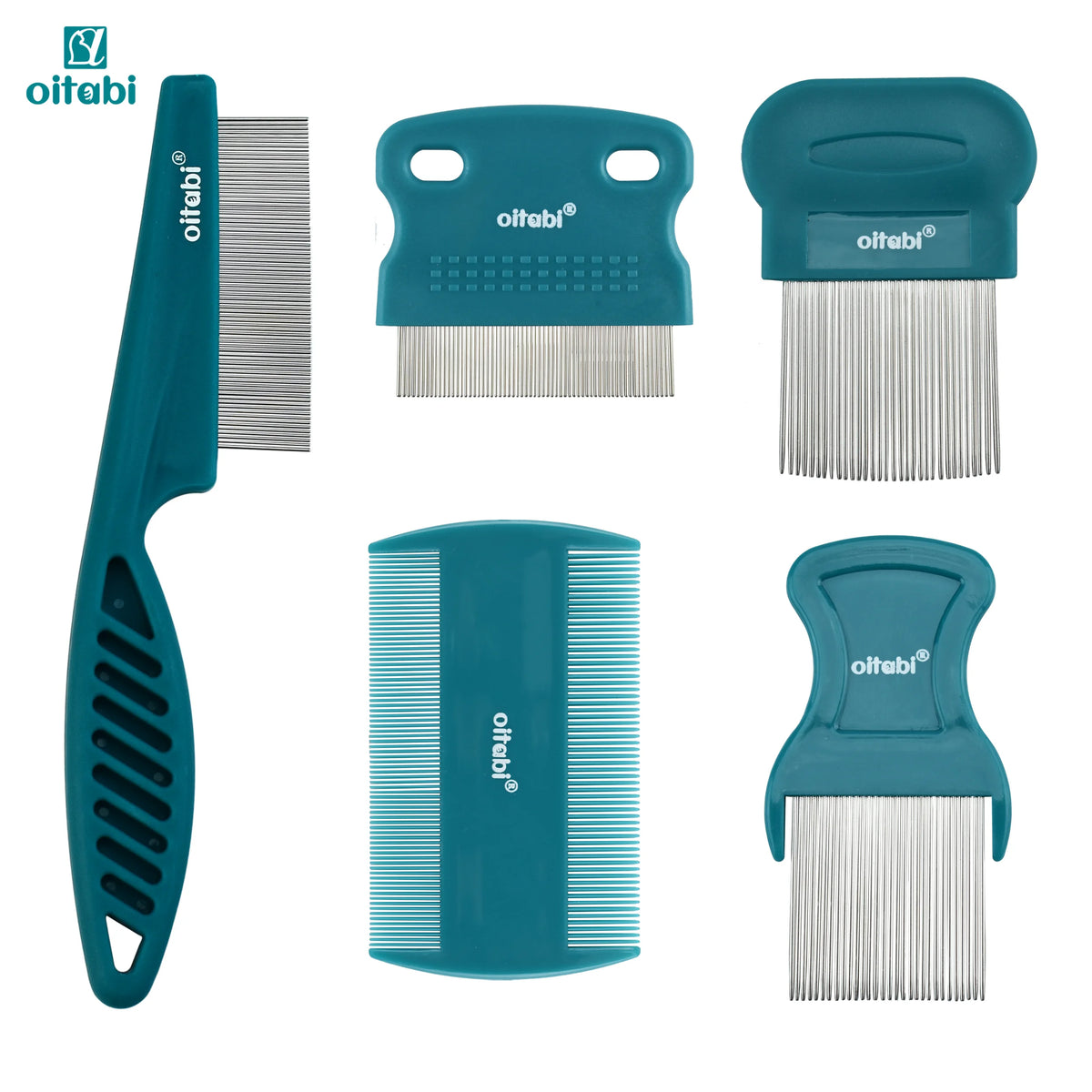 Petssify Oitabi Pet Grooming Comb Set – 5-Piece Stainless Steel Combs for Dogs & Cats