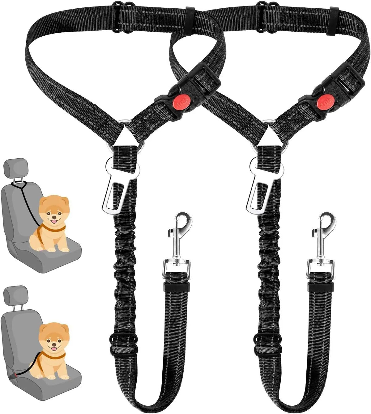 Petssify Dog Seat Belt – Adjustable Car Safety Tether with Bungee Buffer