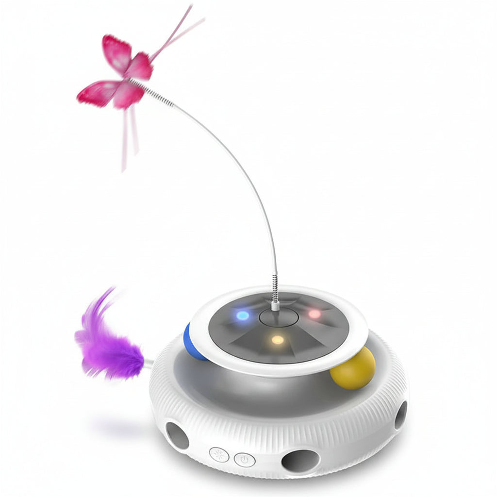 3-in-1 Smart Butterfly Feather Cat Toy | Auto-Fluttering | Fun Ball Set | Electronic Interactive Pet Toy