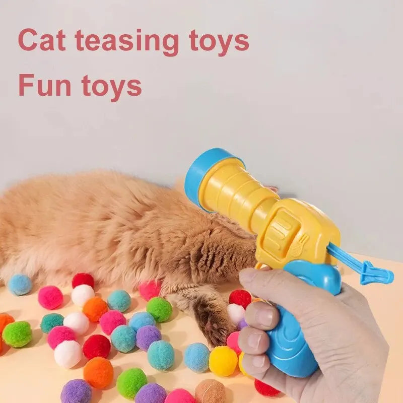Cat Plush Ball Launcher Gun | Silent Interactive Toy | Mini Shooting Game | Stretchy Plush Balls