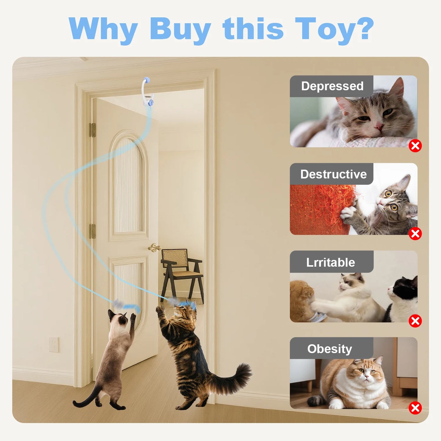 Electric Door Hanging Cat Toy | USB Rechargeable | Retractable Self-Play Kitten Toy
