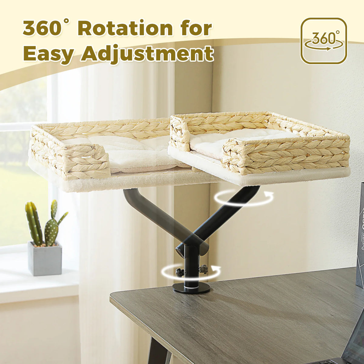 Petssify 360° Rotatable Cat Desk Bed – Adjustable Table Hammock for Cats