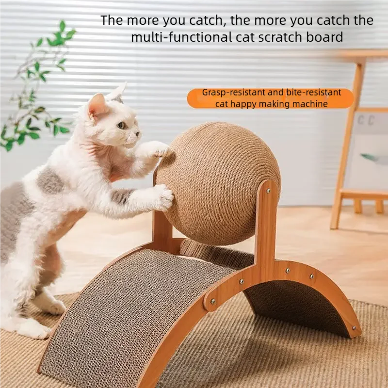Petssify 2-in-1 Wooden Cat Scratching Ball – Sisal & Corrugated Scratcher