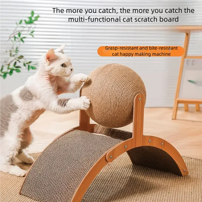 Petssify 2-in-1 Wooden Cat Scratching Ball – Sisal & Corrugated Scratcher