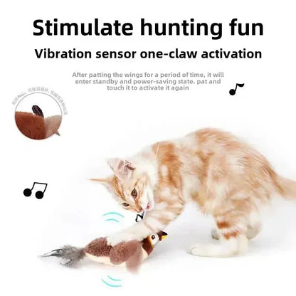 Interactive Cat Toys, Rechargeable Chirping Flapping Bird with Catnip for Indoor Cats, Touch Activated Plush Toys for Cats