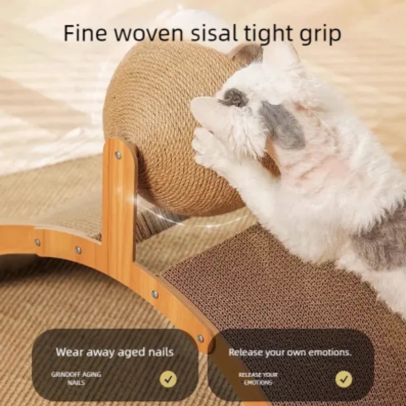 Petssify 2-in-1 Wooden Cat Scratching Ball – Sisal & Corrugated Scratcher