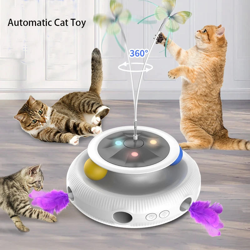 3-in-1 Smart Butterfly Feather Cat Toy | Auto-Fluttering | Fun Ball Set | Electronic Interactive Pet Toy