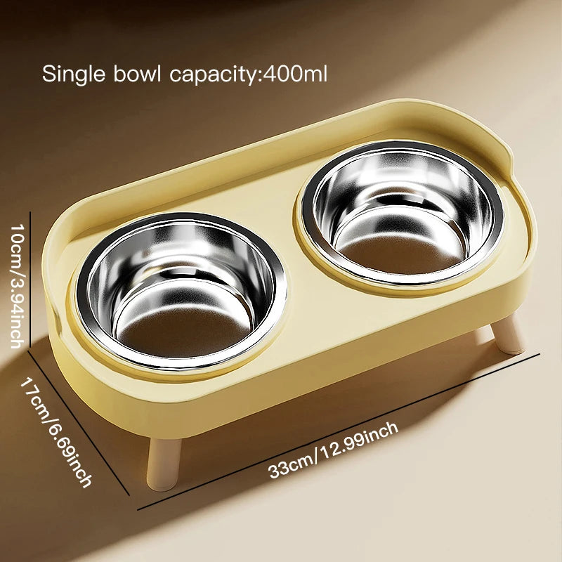 Pet cat double bowl feeder, adjustable height cat and dog water dispenser, elevate feeding kitten supplies