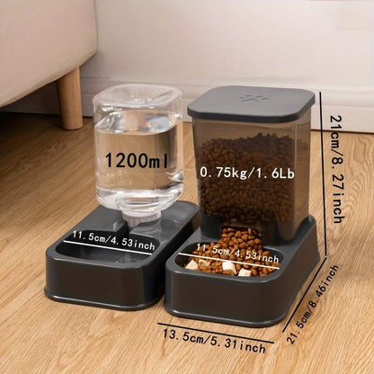 Automatic Cat and Dog Feeder with Drinker - Pet Food Bowl and Drinker Set,Smart Portion Control for Cat and Dog,Without Battery