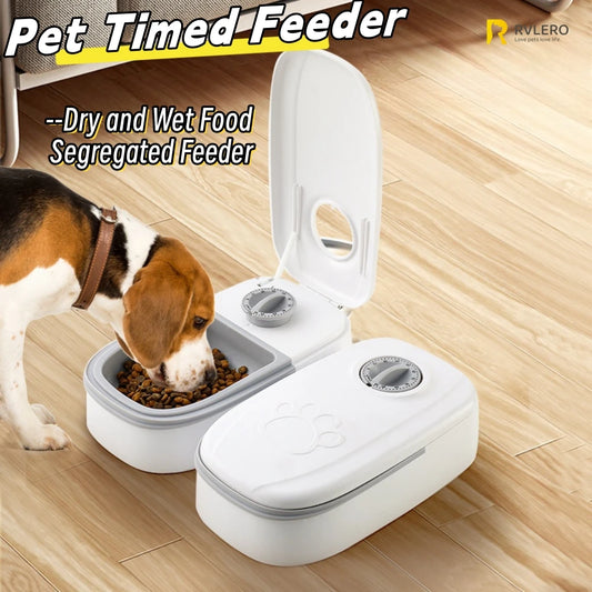 Pet Automatic Feeder | Timed & Portioned | Separate Bowls for Dry & Wet Food | Easy to Clean | Travel & Home