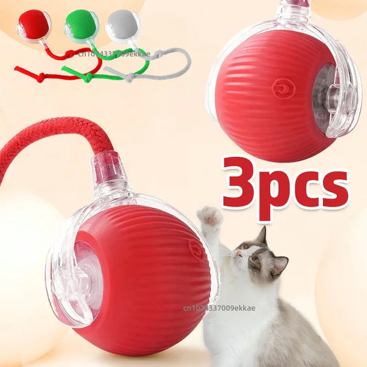 1~3pcs Cat Interactive Ball Toy Automatic Rolling Ball Tail Rechargeable Smart Pet Electric Toy Dog Cat Training Imitate Mouse