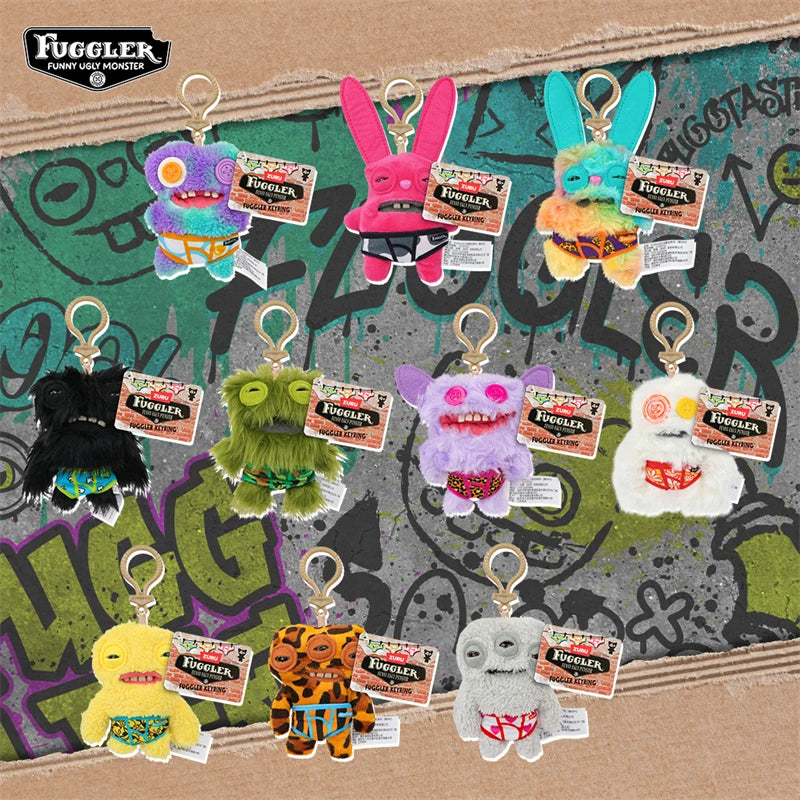 12cm Original FUGGLER Plush Toys Keychains Funny Ugly Teeth Monster Crazy Rabbit Wide-Eyed Fugguler Peluche Dolls Pendants Gifts