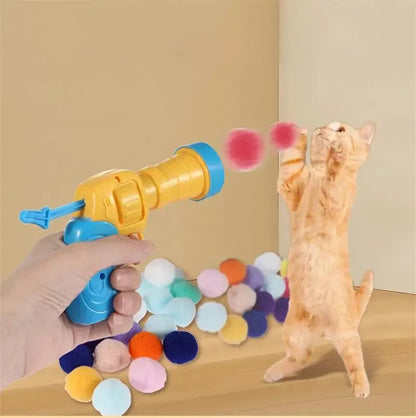 Cat Plush Ball Launcher Gun | Silent Interactive Toy | Mini Shooting Game | Stretchy Plush Balls