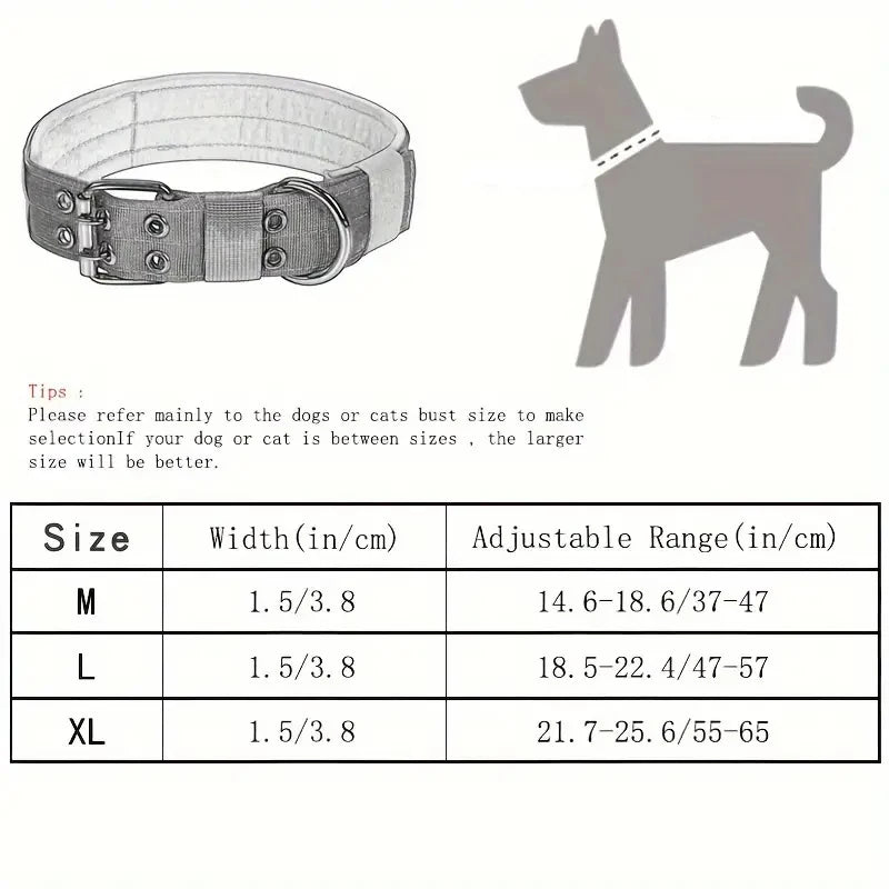 1pc Medium to Large Nylon Tactical Pet Dog Collar - Adjustable and Durable, Suitable for Medium and Large Dogs.
