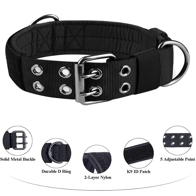 1pc Medium to Large Nylon Tactical Pet Dog Collar - Adjustable and Durable, Suitable for Medium and Large Dogs.