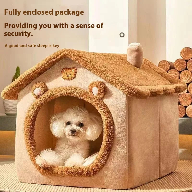 All Season Dog House Style Bed - Removable Washable Pet Bed for Small Dogs Teddy Winter Warm Cat Dog House