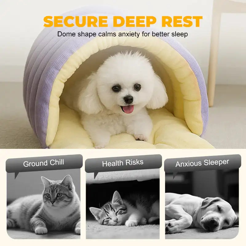 Petssify Winter Thermal Plush Cat Bed – Enclosed Warm House for Anxiety Relief