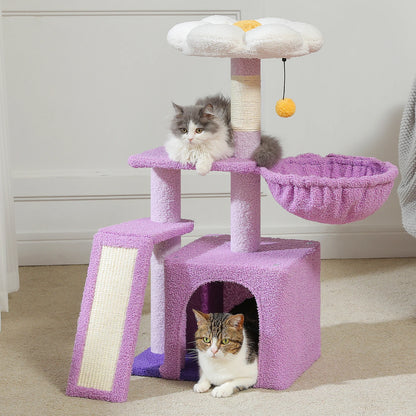 Small Cat Tree Tower | Natural Sisal Scratching Post | Top Perch & Private Condo | Perfect for Indoor Cats