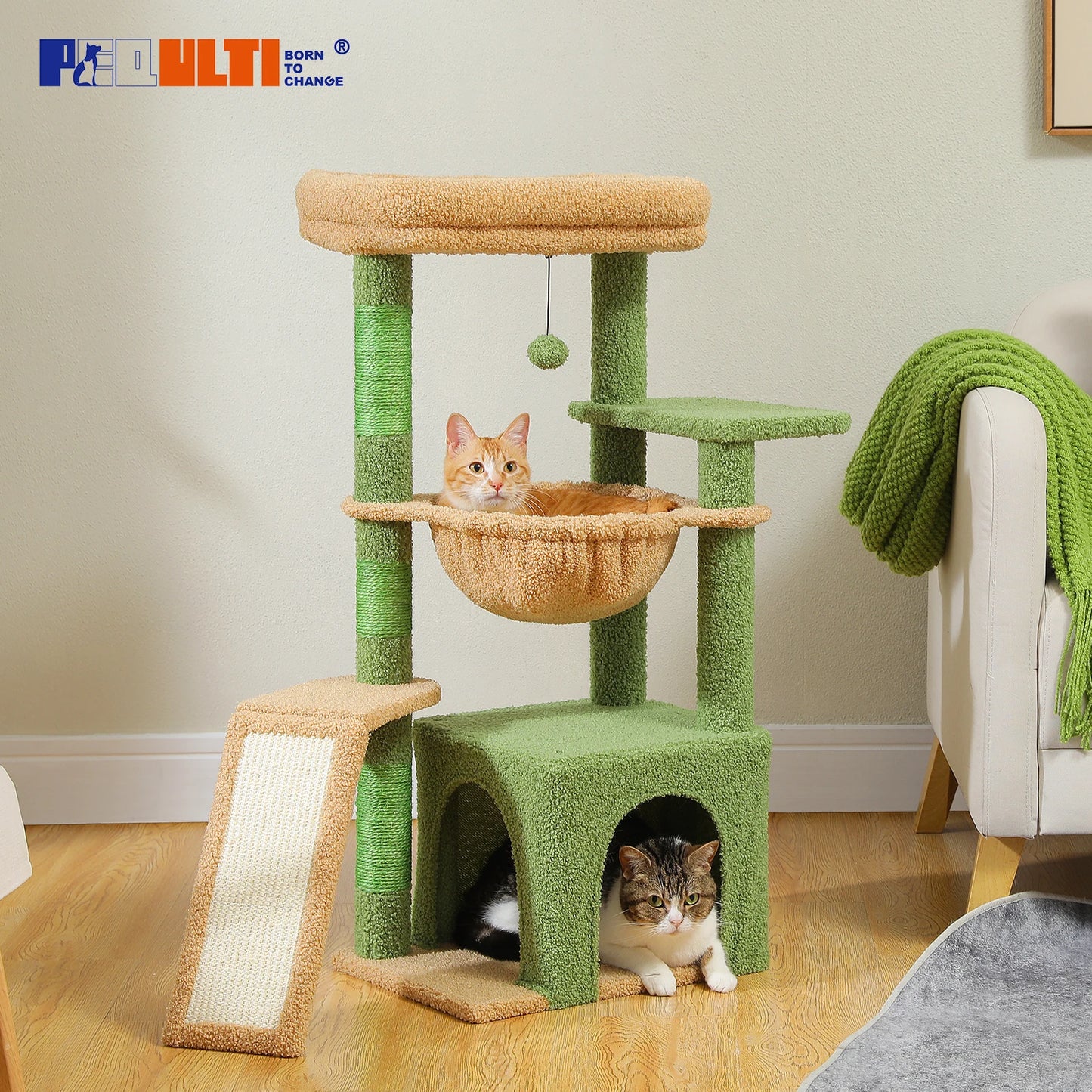 Small Cat Tree Tower | Natural Sisal Scratching Post | Top Perch & Private Condo | Perfect for Indoor Cats